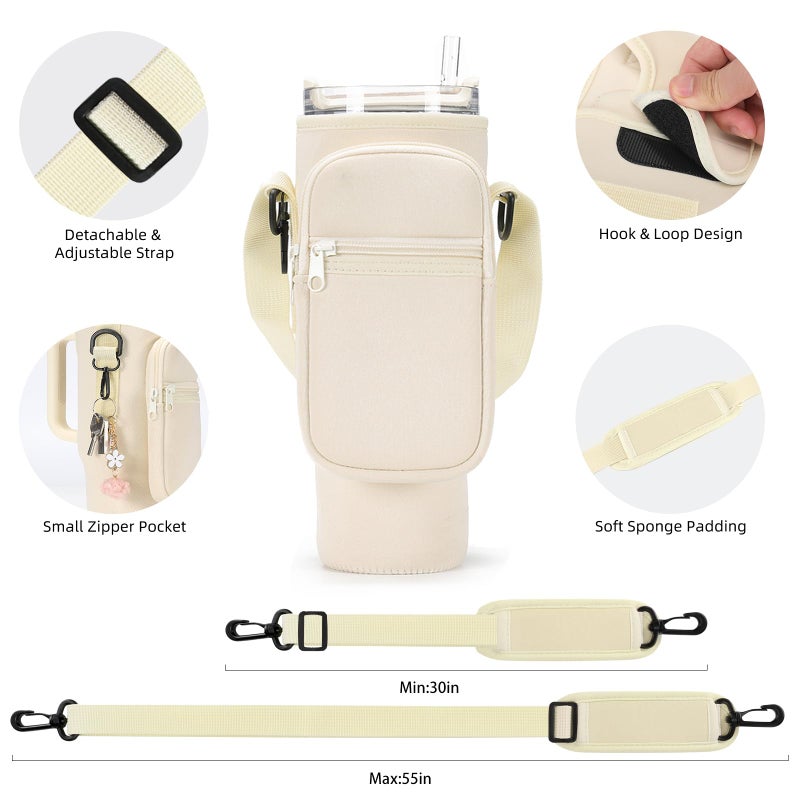 GOEWY Water Bottle Carrier Bag for Stanley 40oz Tumbler with Phone Pocket Water Bottle Holder with Strap Neoprene Water Bottle Pouch for Stanley Cup Accessories - Image 4